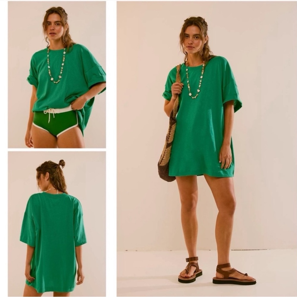 NWT Free People Beach Essential Extreme Tee, Golf Green Size Small COTTON